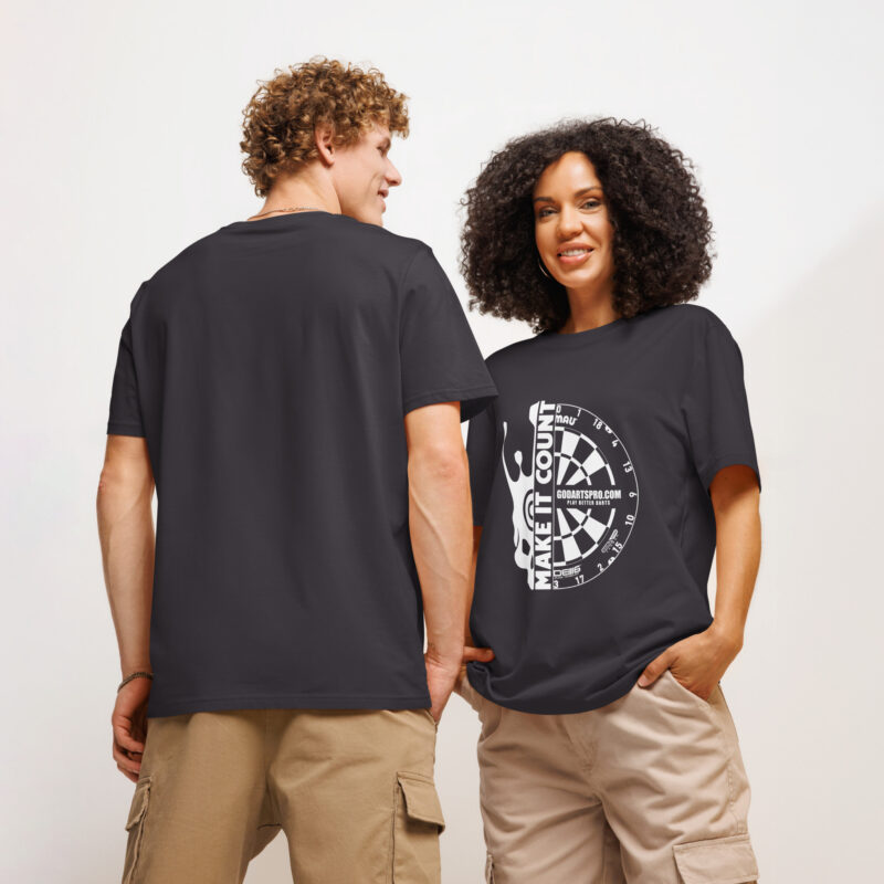 Unisex "Half-skull dartboard" organic ribbed neck t-shirt - Image 4