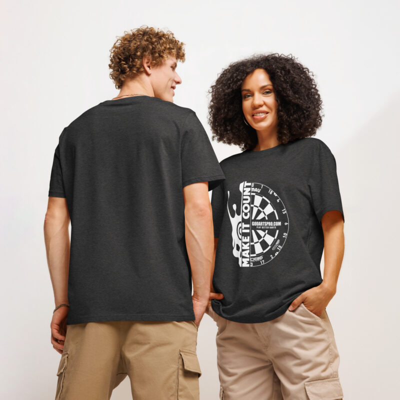 Unisex "Half-skull dartboard" organic ribbed neck t-shirt - Image 2