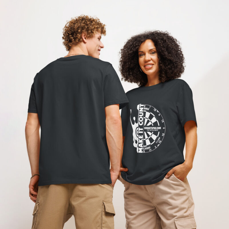 Unisex "Half-skull dartboard" organic ribbed neck t-shirt - Image 3