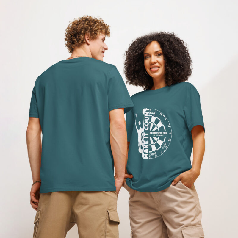 Unisex "Half-skull dartboard" organic ribbed neck t-shirt - Image 5